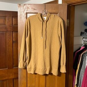 Nine West Tan Hooded Sweatshirt/Tunic with Velour Detailing - Size XL